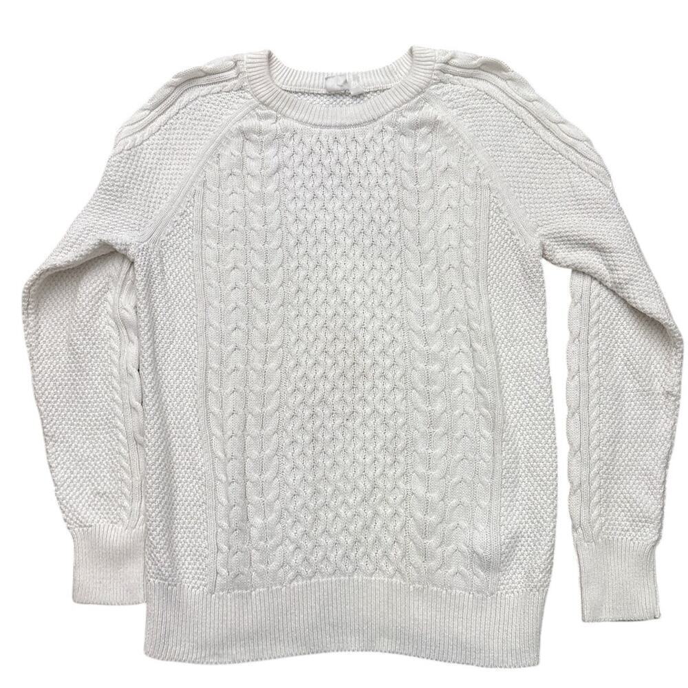 GAP Premium White Textured Fisherman Knit Sweater Medium